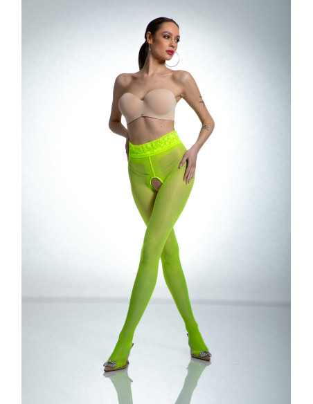 Rajstopy Amour Hip Lace otwarty krok Fluo yellow
