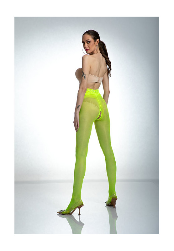 Rajstopy Amour Hip Lace otwarty krok Fluo yellow