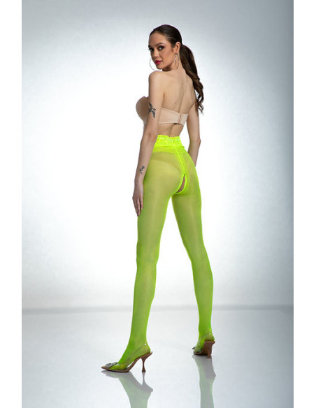 Rajstopy Amour Hip Lace otwarty krok Fluo yellow