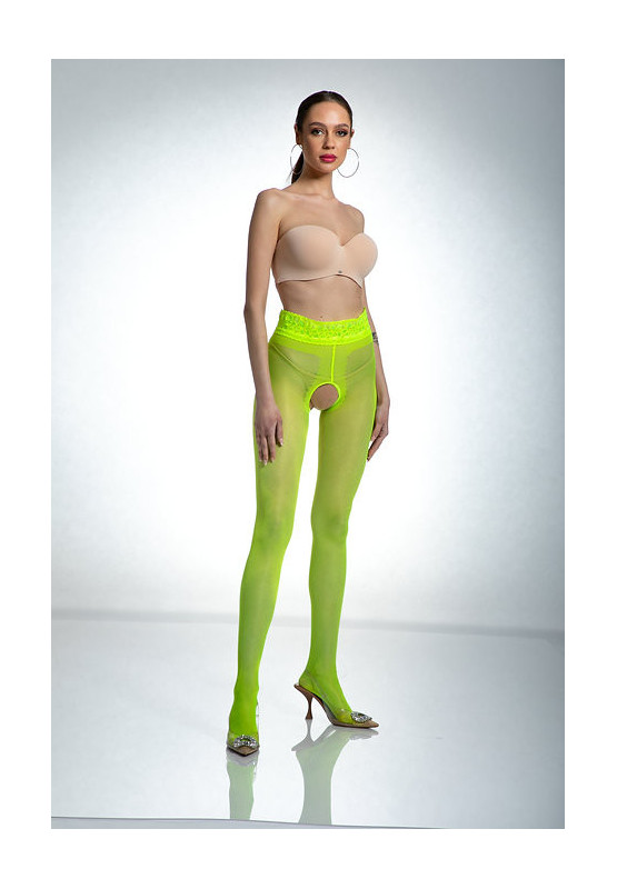 Rajstopy Amour Hip Lace otwarty krok Fluo yellow