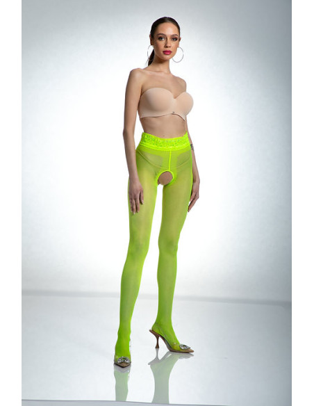 Rajstopy Amour Hip Lace otwarty krok Fluo yellow