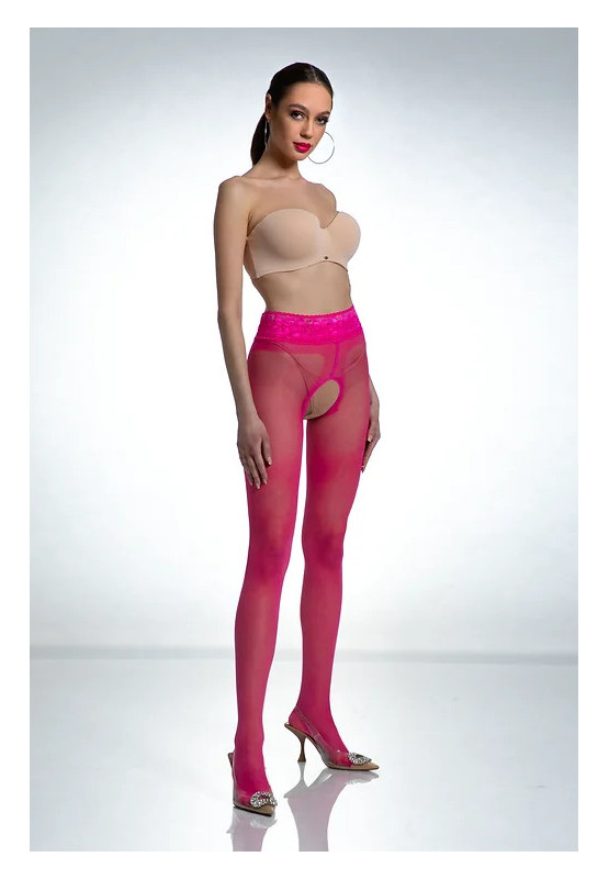 Różowe rajstopy Amour Hip Lace z dziurą open crotch