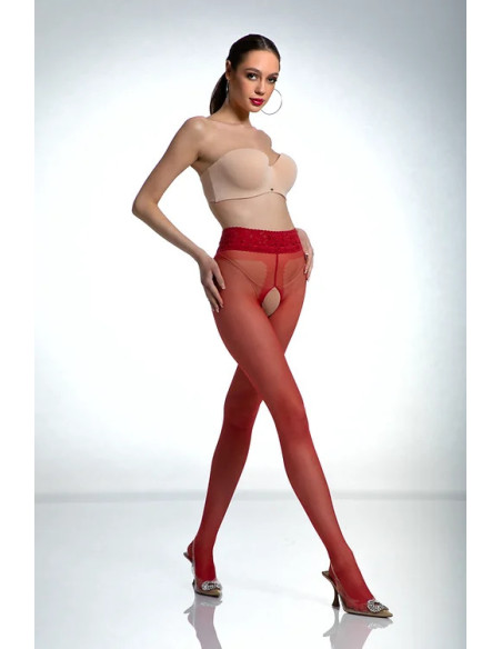 Czerwone rajstopy Amour Hip Lace z dziurą w kroku z koronką