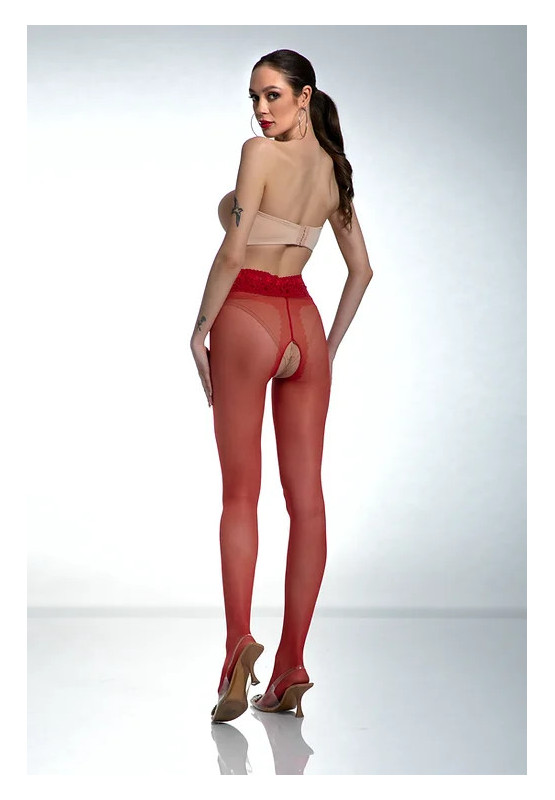 Czerwone rajstopy Amour Hip Lace z dziurą w kroku z koronką
