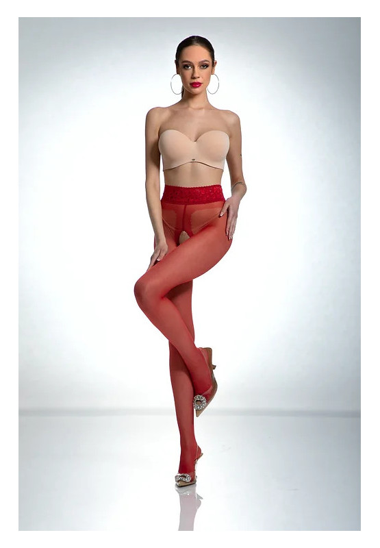 Czerwone rajstopy Amour Hip Lace z dziurą w kroku z koronką