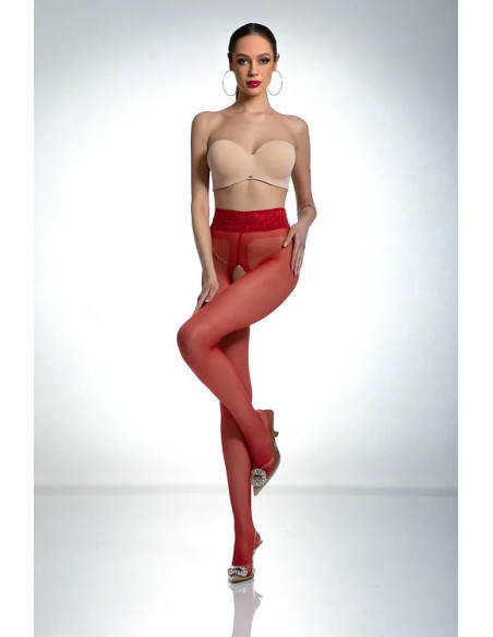 Czerwone rajstopy Amour Hip Lace z dziurą w kroku z koronką