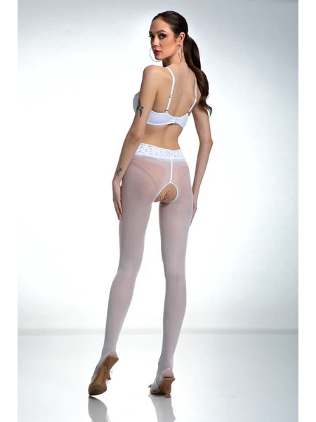 Białe rajstopy Amour Hip Lace z dziurą w kroku z koronką 2