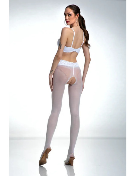 Białe rajstopy Amour Hip Lace z dziurą w kroku z koronką