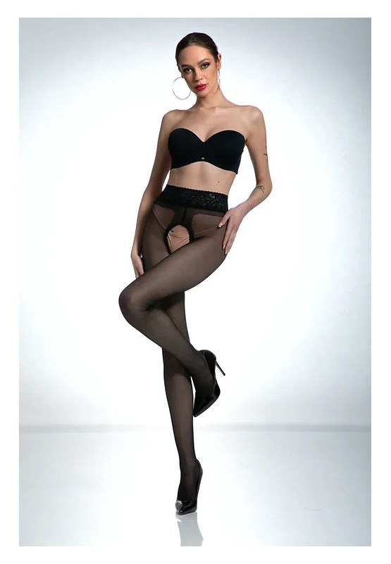Czarne rajstopy z dziurą w kroku Amour Hip Lace z koronką