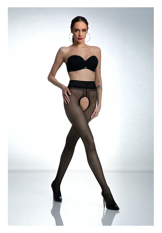 Czarne rajstopy z dziurą w kroku Amour Hip Lace z koronką