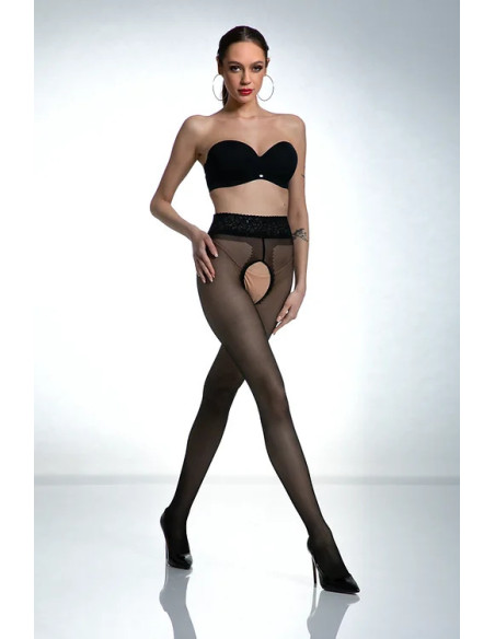 Czarne rajstopy z dziurą w kroku Amour Hip Lace z koronką