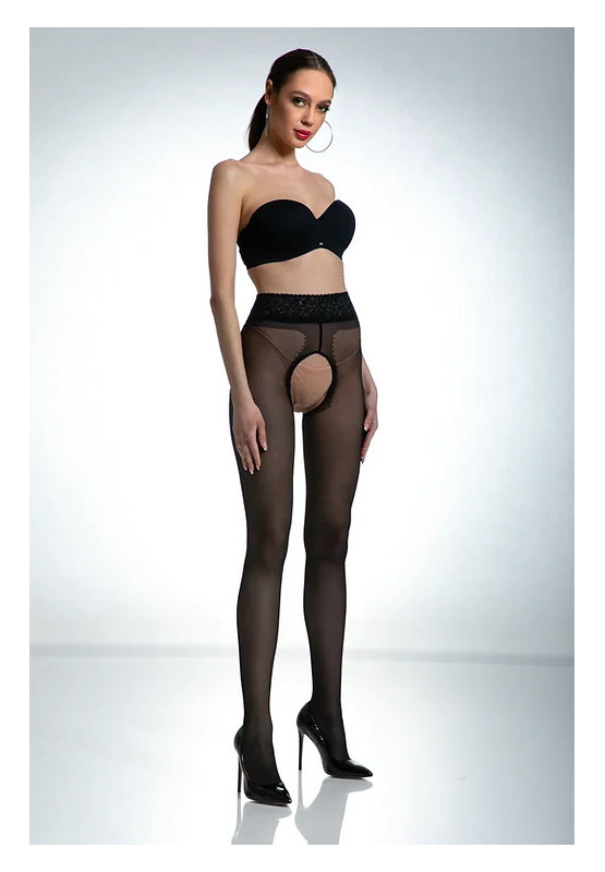Czarne rajstopy z dziurą w kroku Amour Hip Lace z koronką