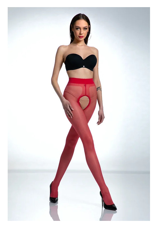 Czerwone rajstopy Amour Hip Gloss  z dziurką w kroku błyszczące
