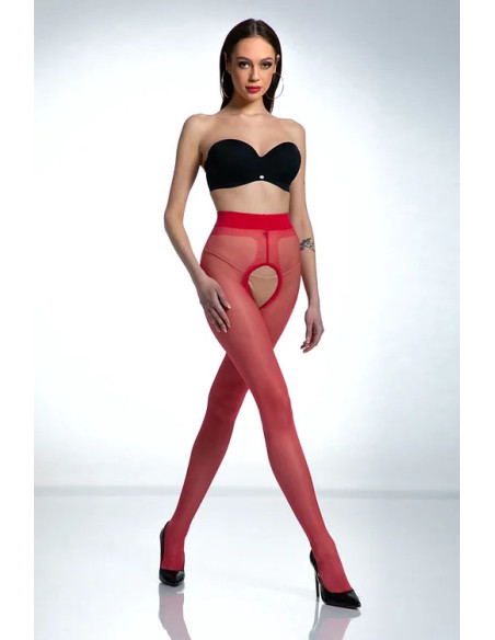 Czerwone rajstopy Amour Hip Gloss  z dziurką w kroku błyszczące