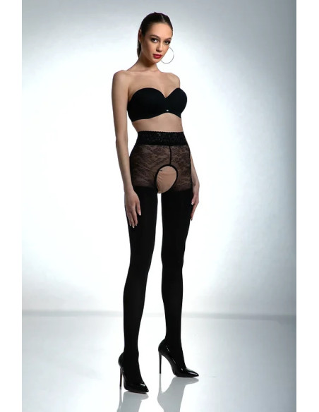 Czarne rajstopy Amour open crotch z cyrkoniami 80 den