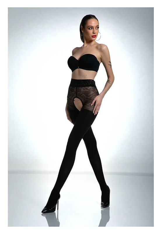 Czarne rajstopy Amour open crotch z cyrkoniami 80 den
