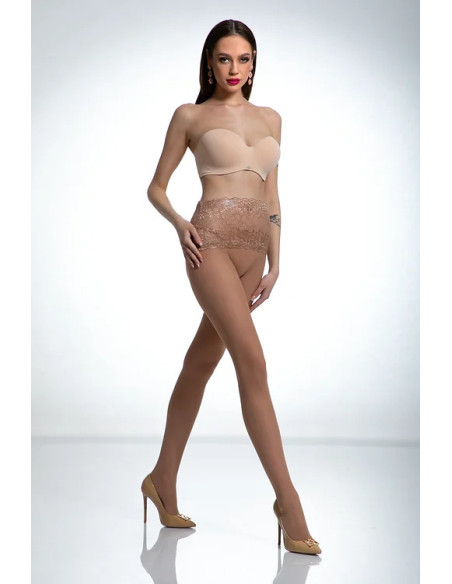 Beżowe rajstopy z koronka w pasie Amour Naked