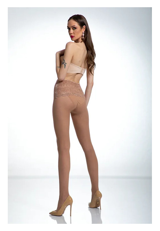 Beżowe rajstopy z koronka w pasie Amour Naked