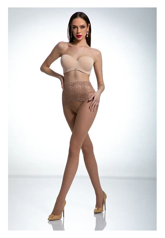 Beżowe rajstopy z koronka w pasie Amour Naked